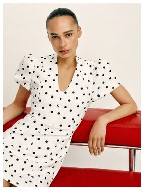 Zara White Polka Dot Puff Sleeve Dress